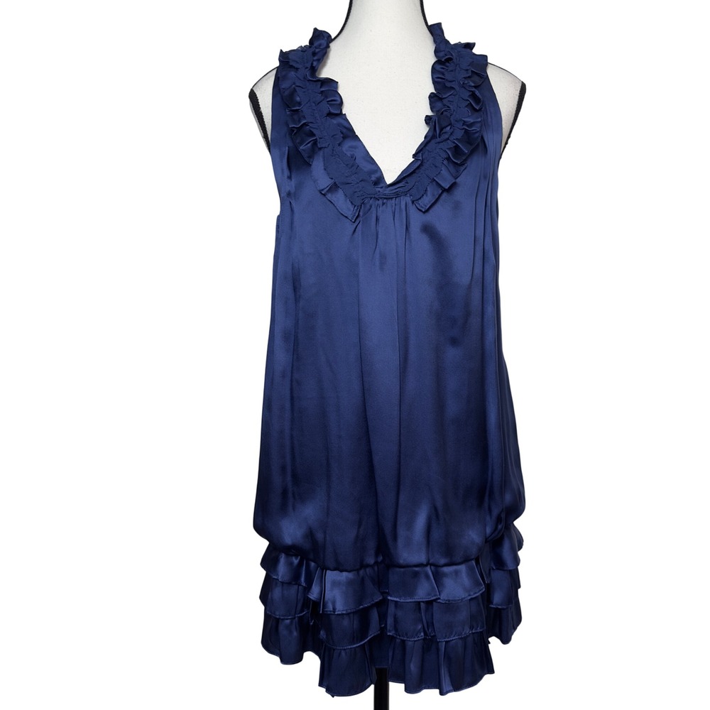 Anthropologie Trinity Navy Blue Silk Ruffle Bubble Hem‎ Dress Small Y2K Coquette